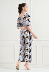 Floral Print Jumpsuit with 3/4 Sleeves – Black, Grey, and Orange