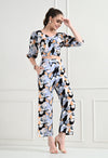 Floral Print Jumpsuit with 3/4 Sleeves – Black, Grey, and Orange