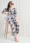 Floral Print Jumpsuit with 3/4 Sleeves – Black, Grey, and Orange