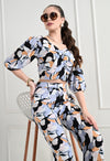 Floral Print Jumpsuit with 3/4 Sleeves – Black, Grey, and Orange