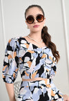 Floral Print Jumpsuit with 3/4 Sleeves – Black, Grey, and Orange