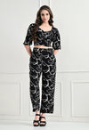 Co-ord Set with Monochrome Abstract Print, Crop Top and Wide Leg Pants