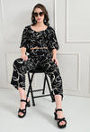 Co-ord Set with Monochrome Abstract Print, Crop Top and Wide Leg Pants