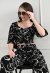 Co-ord Set with Monochrome Abstract Print, Crop Top and Wide Leg Pants